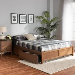 Kirkland's Home Beds & Headboards-Walnut Wood 4-Drawer Full Platform Bed