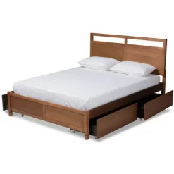 Kirkland's Home Beds & Headboards-Walnut Wood Headboard 4-Drawer Full Platform Bed