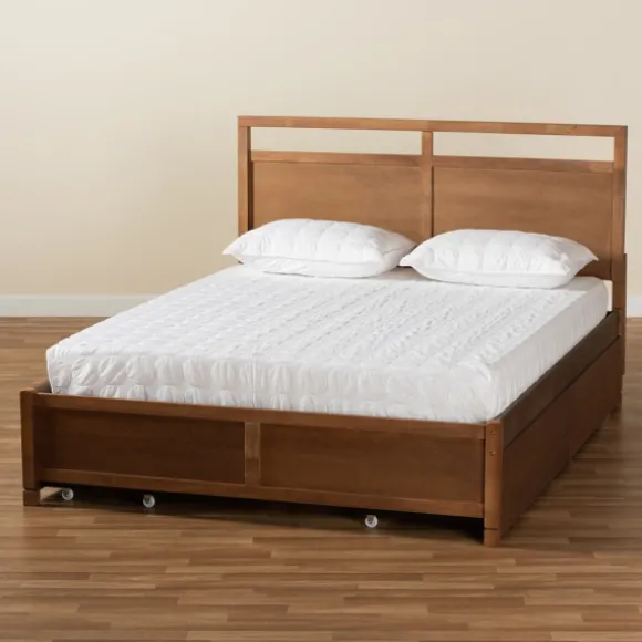 Kirkland's Home Beds & Headboards-Walnut Wood Headboard 4-Drawer Full Platform Bed