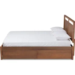 Kirkland's Home Beds & Headboards-Walnut Wood Headboard 4-Drawer Full Platform Bed