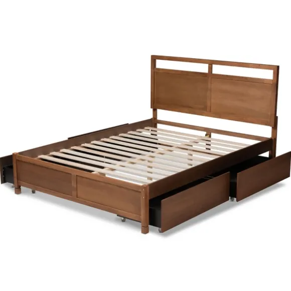 Kirkland's Home Beds & Headboards-Walnut Wood Headboard 4-Drawer Full Platform Bed