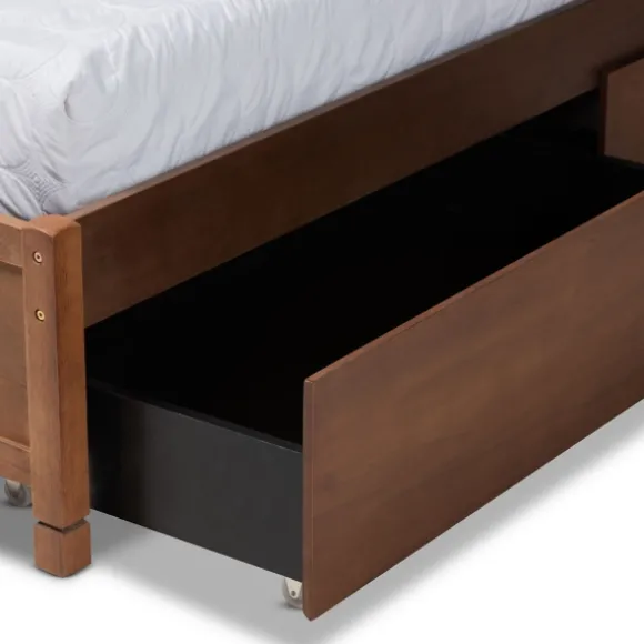 Kirkland's Home Beds & Headboards-Walnut Wood Headboard 4-Drawer Full Platform Bed
