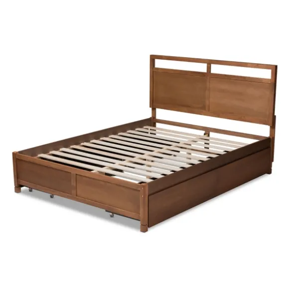 Kirkland's Home Beds & Headboards-Walnut Wood Headboard 4-Drawer King Platform Bed