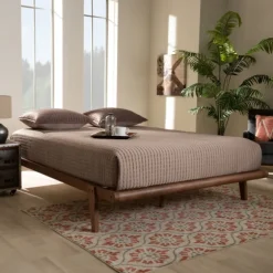 Kirkland's Home Beds & Headboards-Walnut Wood King Platform Bed