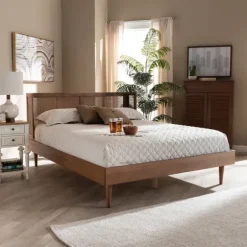 Kirkland's Home Beds & Headboards-Walnut Wrap Around Rattan Queen Bed Frame