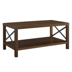 Kirkland's Home Coffee Tables-Walnut X-Frame Rustic Wood Coffee Table