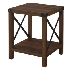 Kirkland's Home Accent & End Tables-Walnut X-Frame Rustic Wood Accent Table