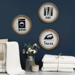 Kirkland's Home Wall Quotes & Signs-Wash Dry Press Round Framed Wall Plaques, Set Of 3