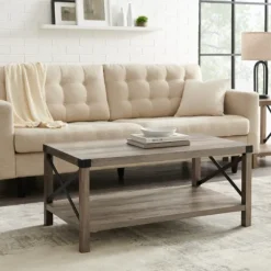 Kirkland's Home Coffee Tables-Wash Industrial X-Frame Coffee Table