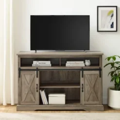 Kirkland's Home Tv Stands & Media Consoles-Wash Sliding Barn Door Highboy Tv Stand
