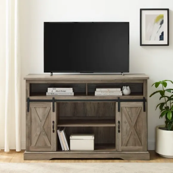 Kirkland's Home Tv Stands & Media Consoles-Wash Sliding Barn Door Highboy Tv Stand
