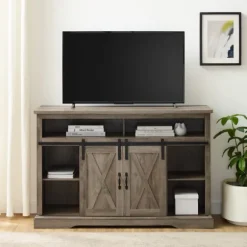Kirkland's Home Tv Stands & Media Consoles-Wash Sliding Barn Door Highboy Tv Stand