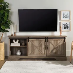 Kirkland's Home Tv Stands & Media Consoles-Wash Sliding Barn Door Tv Stand