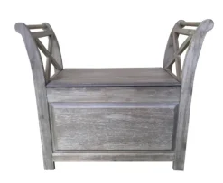 Kirkland's Home Benches & Ottomans-Washed Acacia Wood Storage Bench With Arms