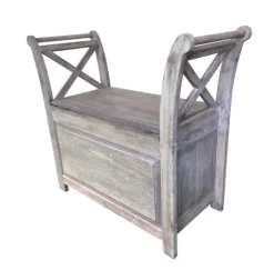 Kirkland's Home Benches & Ottomans-Washed Acacia Wood Storage Bench With Arms