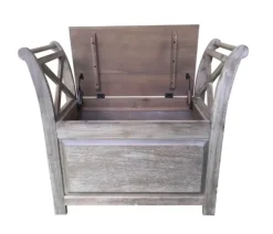 Kirkland's Home Benches & Ottomans-Washed Acacia Wood Storage Bench With Arms