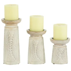 Kirkland's Home Candle Holders-Washed Carved Wood Candle Holders, Set Of 3