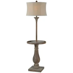 Kirkland's Home Floor Lamps-Washed Driftwood Floor Lamp With Tray Table