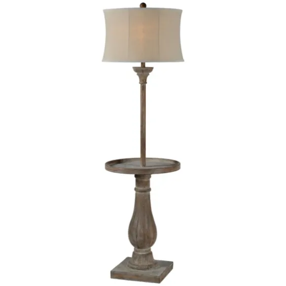 Kirkland's Home Floor Lamps-Washed Driftwood Floor Lamp With Tray Table