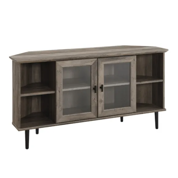 Kirkland's Home Tv Stands & Media Consoles-Washed Glass Door Corner Tv Stand