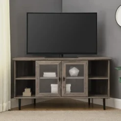 Kirkland's Home Tv Stands & Media Consoles-Washed Glass Door Corner Tv Stand