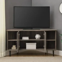 Kirkland's Home Tv Stands & Media Consoles-Washed Glass Door Corner Tv Stand