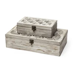 Kirkland's Home Baskets & Boxes-Washed Wood Boxes, Set Of 2
