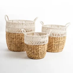 Kirkland's Home Baskets & Boxes-Water Hyacinth Color Block Baskets, Set Of 3