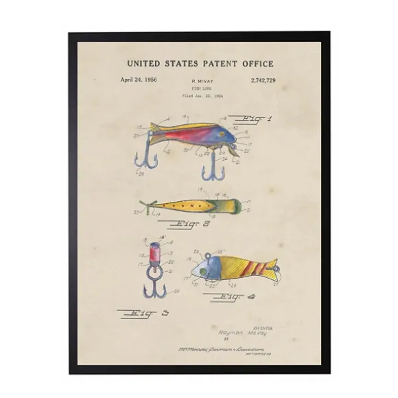 Kirkland's Home Framed Art-Watercolor Fish And Lure Patent Framed Art Print