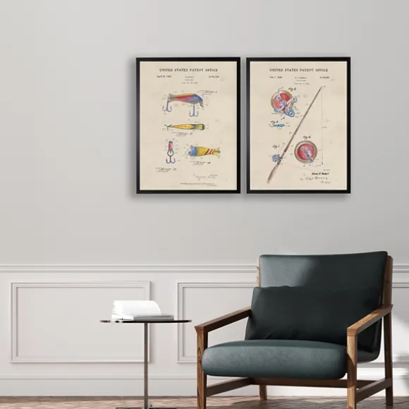 Kirkland's Home Framed Art-Watercolor Fish And Lure Patent Framed Art Print