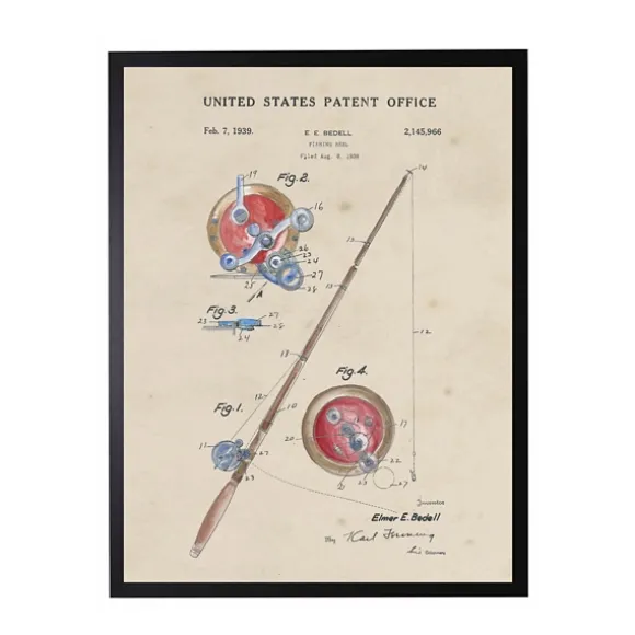 Kirkland's Home Framed Art-Watercolor Fishing Rod Patent Framed Art Print