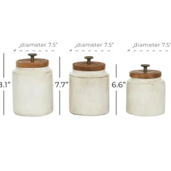 Kirkland's Home Decorative Bowls & Jars-Weathered Ivory Jars With Wooden Lids, Set Of 3