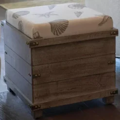 Kirkland's Home Benches & Ottomans-Weathered Wood Seashell Storage Ottoman