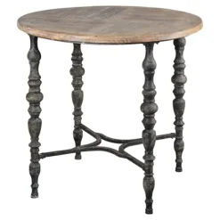 Kirkland's Home Accent & End Tables-Weathered Wood Top Rustic Metal Base Accent Table