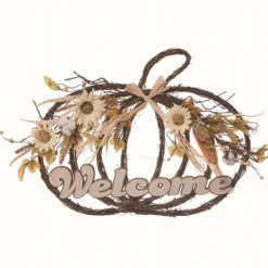 Kirkland's Home Wreaths-Welcome White Pumpkin Floral Wreath