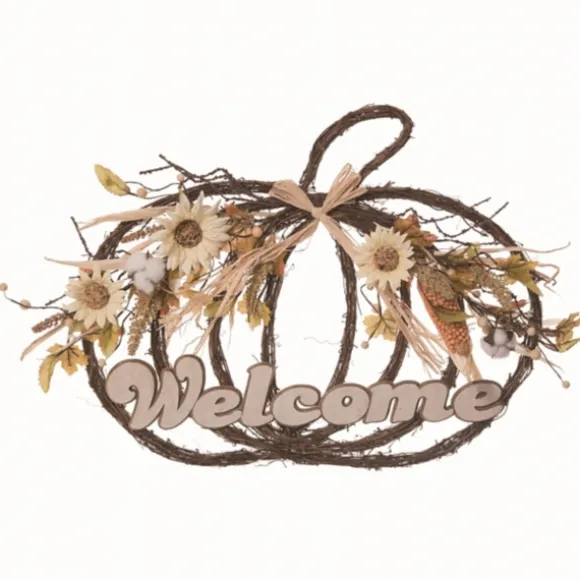 Kirkland's Home Wreaths-Welcome White Pumpkin Floral Wreath