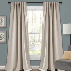 Kirkland's Home Curtains & Drapes-Wheat Back Tab Blackout Curtain Panel Set, 84 In.