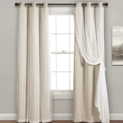 Kirkland's Home Curtains & Drapes-Wheat Curtain Panel Set With Overlay, 108 In.