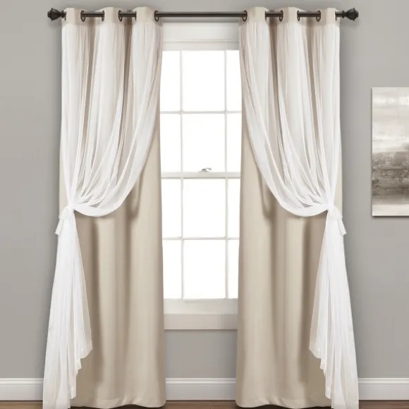 Kirkland's Home Curtains & Drapes-Wheat Curtain Panel Set With Overlay, 108 In.