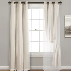 Kirkland's Home Curtains & Drapes-Wheat Curtain Panel Set With Overlay, 108 In.