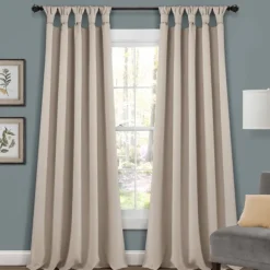 Kirkland's Home Curtains & Drapes-Wheat Knotted Curtain Panel Set, 84 In.