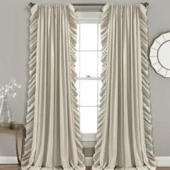 Kirkland's Home Curtains & Drapes-Wheat Reyna Ruffle Curtain Panel Set, 95 In.