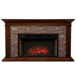 Kirkland's Home Tv Stands & Media Consoles-Whisky Maple And Stone Electric Fireplace