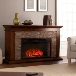 Kirkland's Home Tv Stands & Media Consoles-Whisky Maple And Stone Electric Fireplace