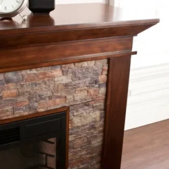 Kirkland's Home Tv Stands & Media Consoles-Whisky Maple And Stone Electric Fireplace