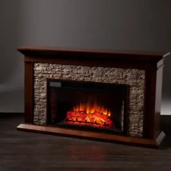 Kirkland's Home Tv Stands & Media Consoles-Whisky Maple And Stone Electric Fireplace