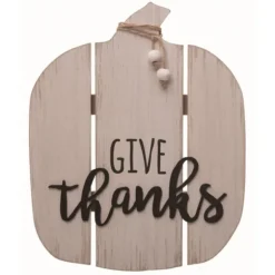 Kirkland's Home Statues & Figurines-White And Black Give Thanks Slatted Wood Pumpkin