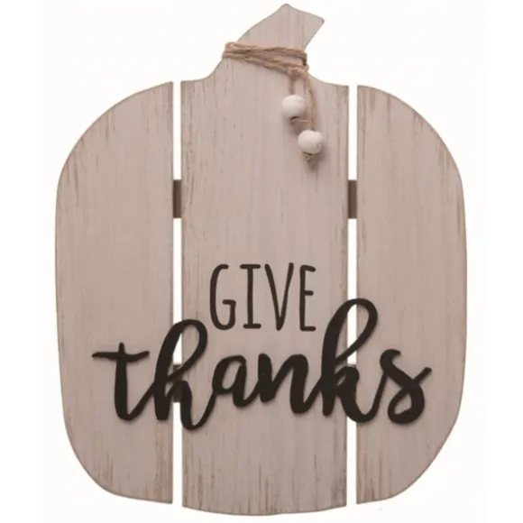 Kirkland's Home Statues & Figurines-White And Black Give Thanks Slatted Wood Pumpkin