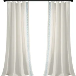 Kirkland's Home Curtains & Drapes-White And Blue Embroidered Curtain Panel, 84 In.