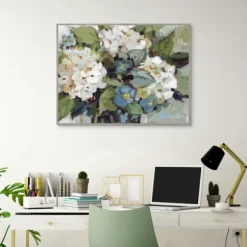 Kirkland's Home Framed Art-White And Blue Hydrangeas Framed Canvas Art Print